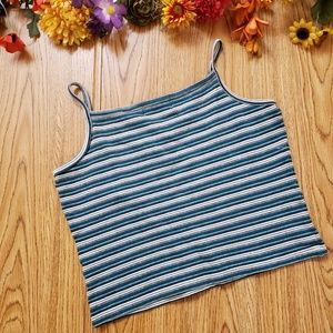 Vintage Q&A Striped Blue Crop Top